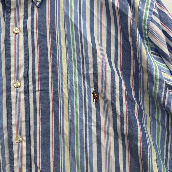 Ralph Lauren Button Down Shirt Mens 2XLT Tall Blue Striped Business Casual Pony - Picture 4 of 8